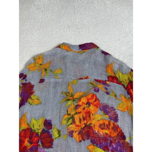 Gottex Womens Size M Linen Floral Button Up Long Tunic Top Cover Up - Picture 12 of 12